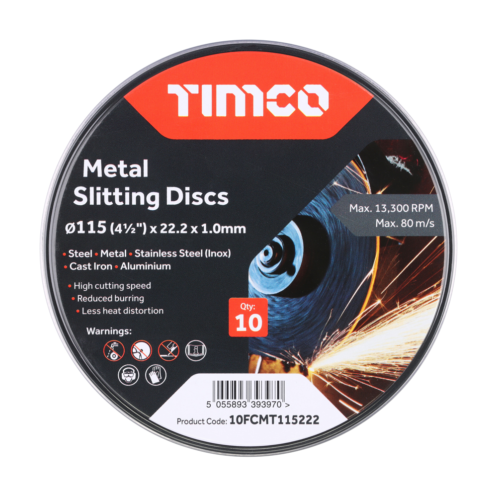 Timco- Metal Slitting Discs (10 Pack) 115 x 22.2 x